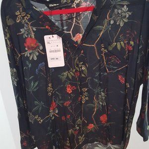 NWT Zara black floral blouse